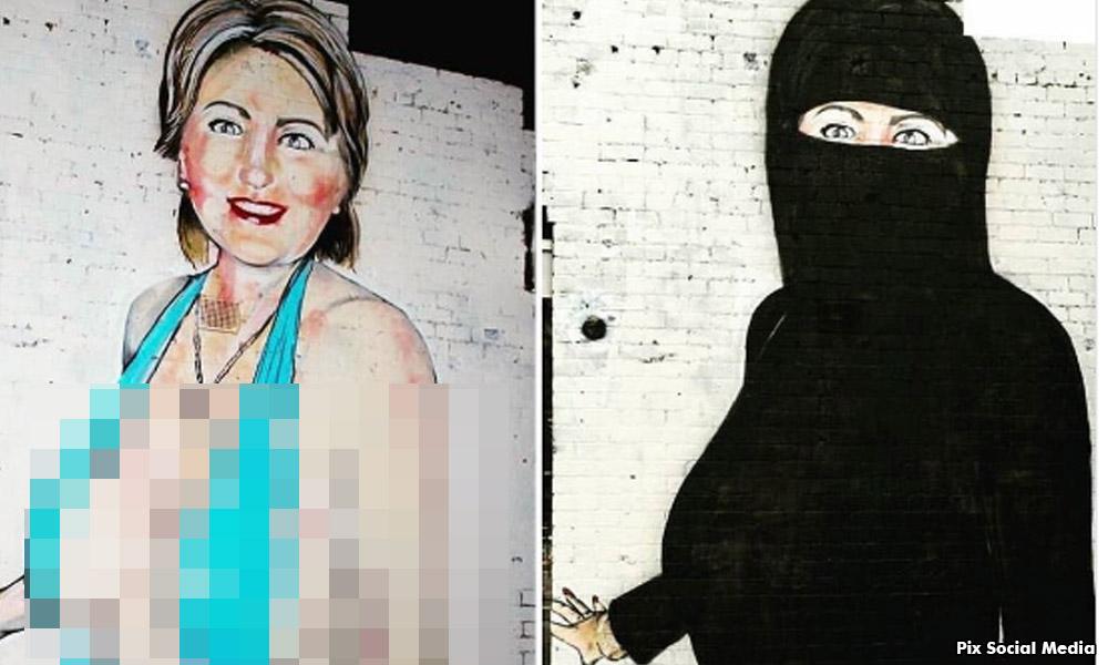 Mural Hillary berbikini diganti dengan purdah