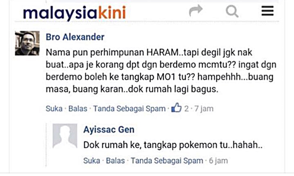 Filmmaker's stolen identity used to post anti-#TangkapMO1 rally comment