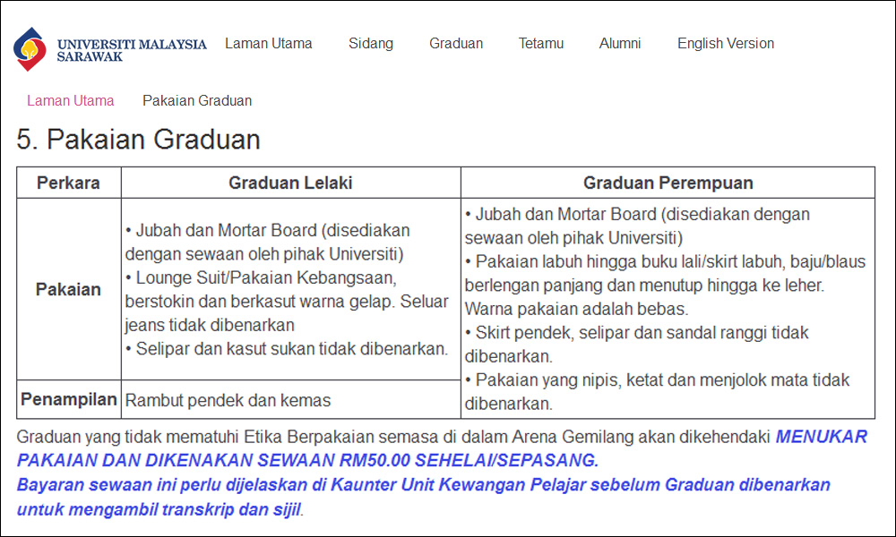 Unimas bars revealing clothes for female graduates