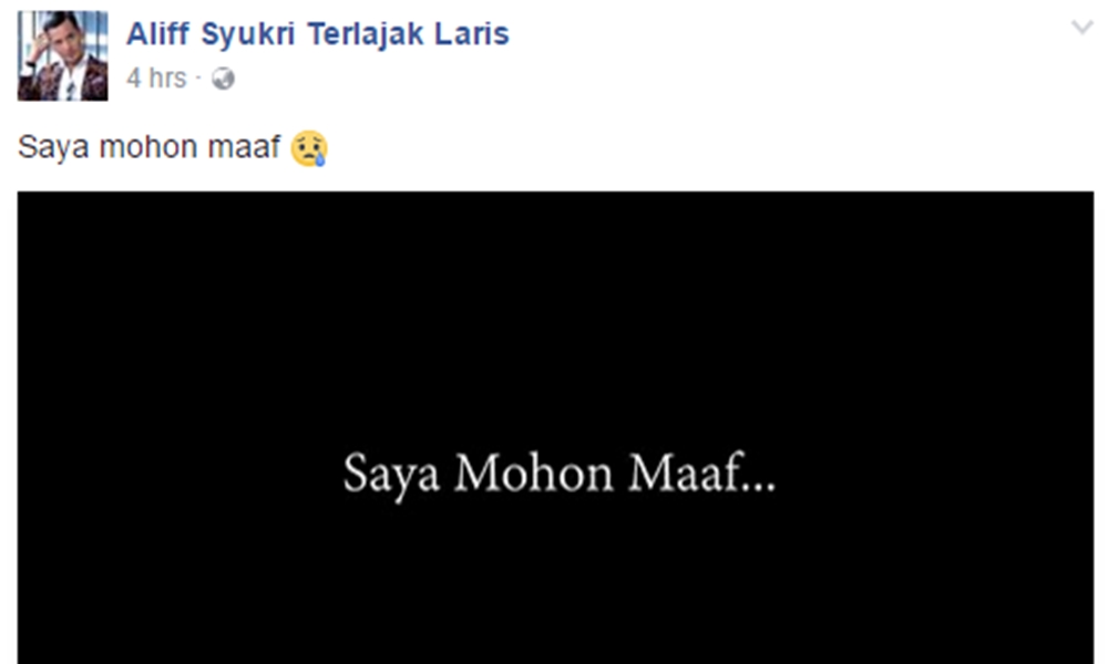 Aliff Syukri mohon maaf dengan linangan air mata