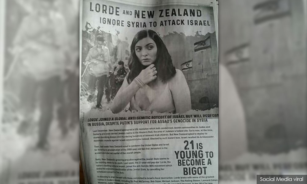 Lorde dikecam Yahudi kerana batal konsert di Israel