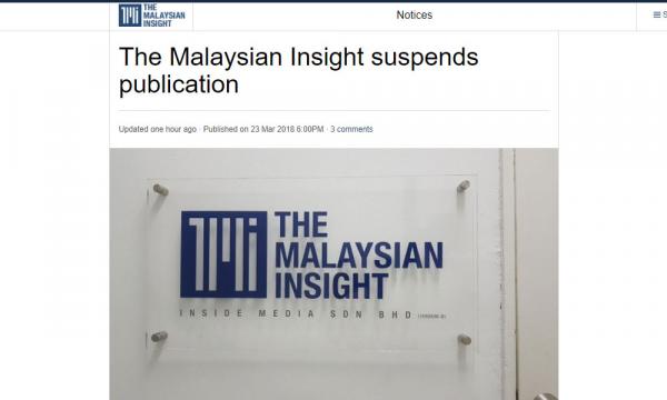 Malaysian Insight Says Suspending Operations