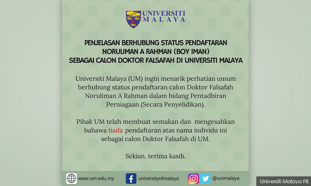 Um Boy Iman Bukan Calon Phd Kami