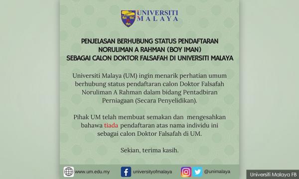 Um Boy Iman Bukan Calon Phd Kami