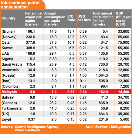 international petrol consumption 100608