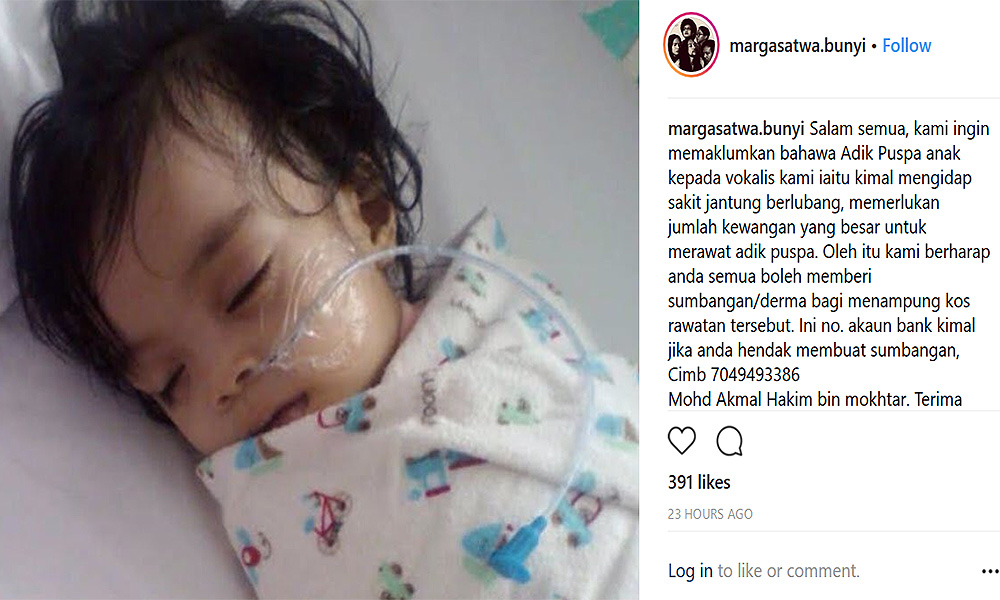 Anak vokalis Margasatwa tunggu 5 minggu sebelum bedah