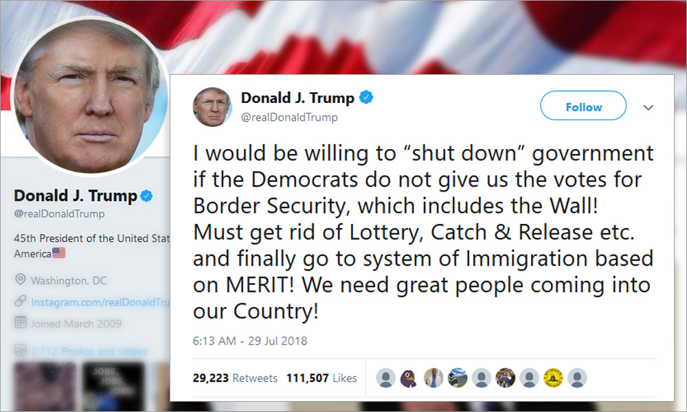 Trump threatens US gov't shutdown over border wall