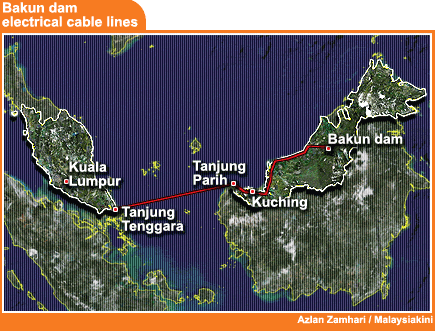 bakun dam electrical cable lines from sarawak to semenanjung malaysia