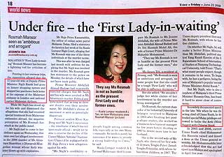 singapore media corp article on rosmah the first lady in waiting  010708