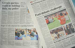 newspaper on protes 070708 nst and star