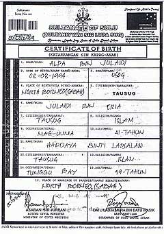 sabah sultan of sulu birth certificate 140708 01
