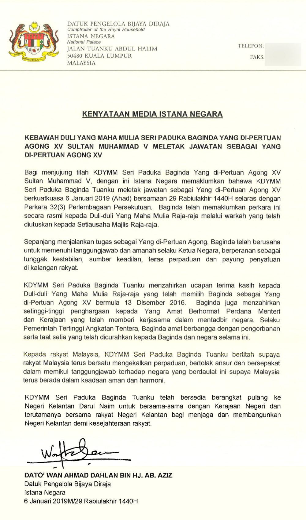 Malaysiakini Kelantan S Sultan Muhammad V Resigns As Agong