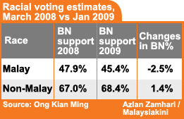 racial voting estimates march 2008 versus january 2009