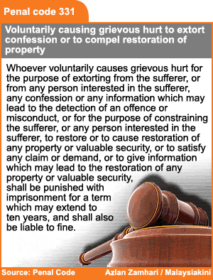 penal code 331 extorting confession and causing grevious hurt