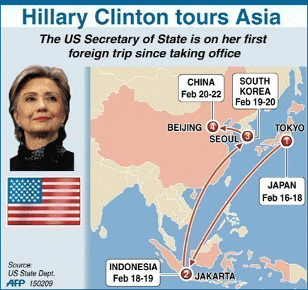 hillary clinton asia countries tour indonesia 190209