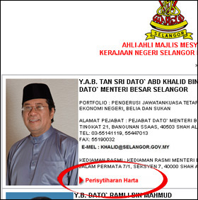 selangor government declare asset 130309