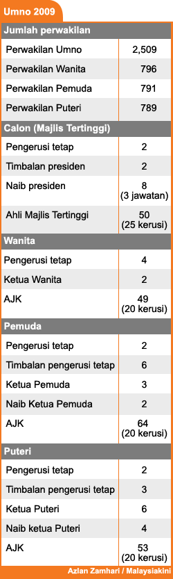 perwakilan umno 2009 polls delegates breakdown 250309