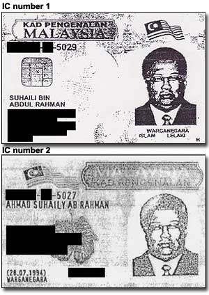 Former Labuan MP Suhaili Abdul Rahman's two MyKad, IC card.