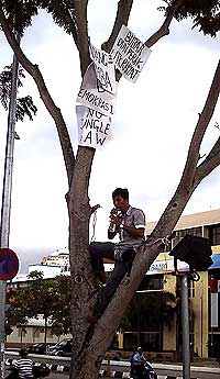 local pas leader in penang perak squating in a tree protest 150509 01