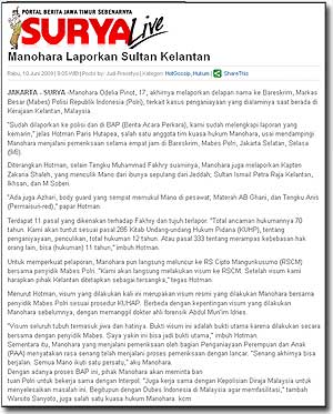 surya live indonesia news website manohara sultan kelantan police report 100609