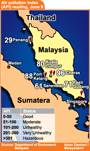 haze air pollution index map for june 9 090609