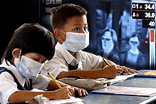 swine flu h1n1 flu pandemic school children wear mask