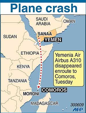 yemen passenger airplane missing near comoros africa 300609 01