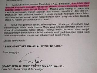 Selangor mufti on surau issue 091109 letter