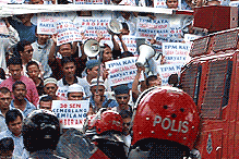 petrol price hike protest 2 fru water cannon fired