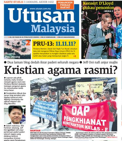 utusan malaysia kritsian agama rasmi