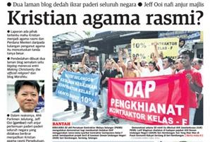 utusan malaysia kristian agama rasmi