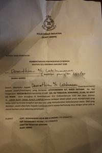 psm lodge police report penang 030711 arrest notice
