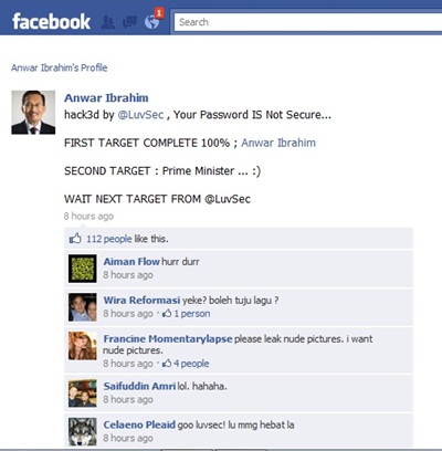 anwar facebook page hacked