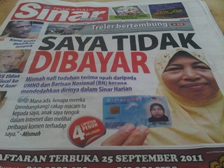 mismah sinar harian front page