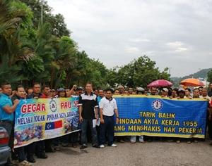 mtuc nationwide protest on workers employment act bill, melaka