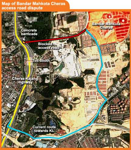 map of disputed access road from bandar mahkota cheras