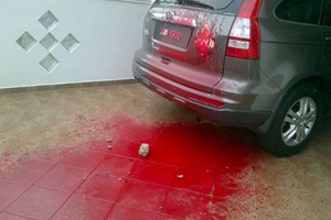 DAP Ayer Keroh state assemblyperson Khoo Poay Tiong car splashed with red paint 2