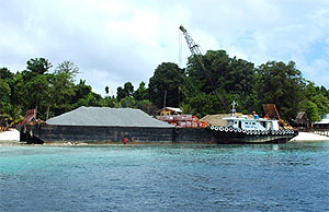 sipadan island 130407 barge destroy coral construction
