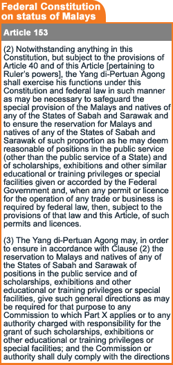 federal constitution on status of malays 030507 article 153