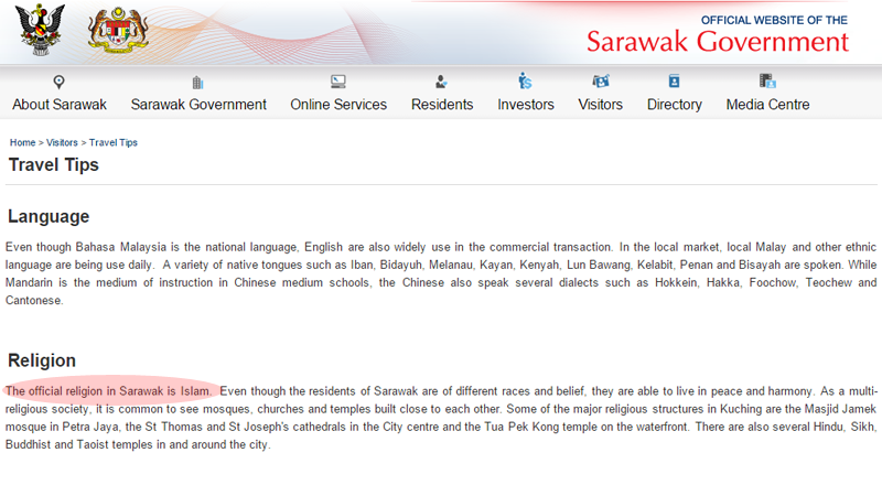 Islam S'wak official religion removed from state website
