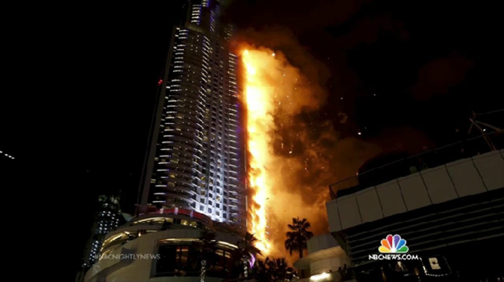 Blaze hits Dubai skyscraper, but New Year’s fireworks proceed