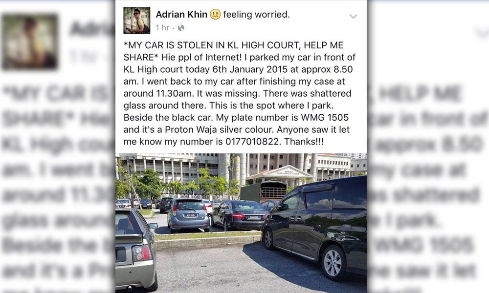 Law student dumbfounded after car stolen outside court