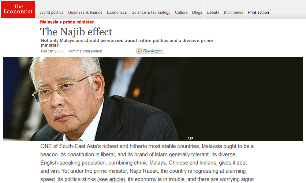 Najib deprives M'sia of its standing, says Economist